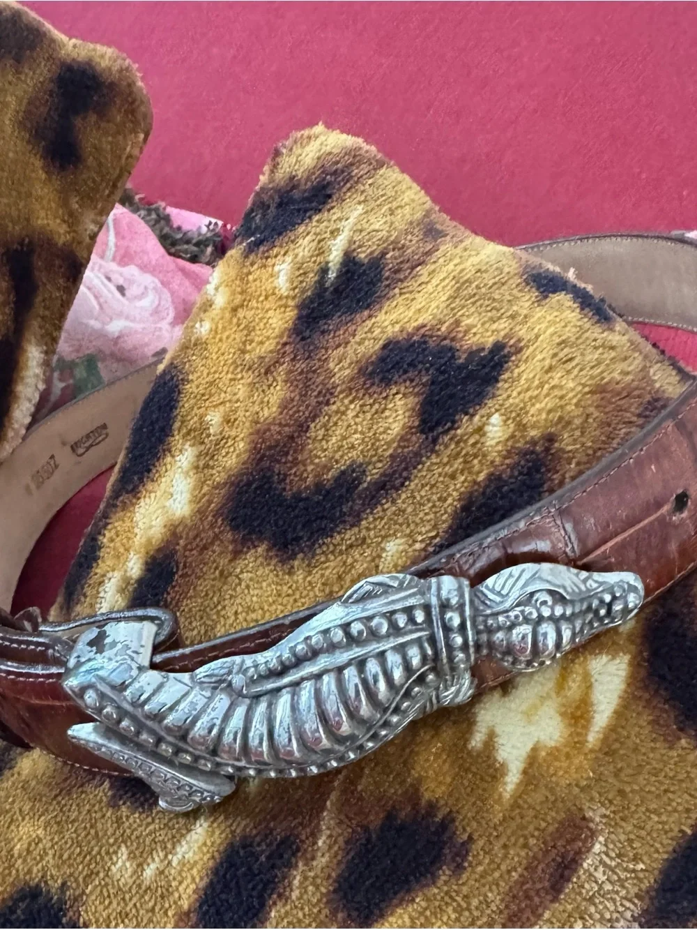 Brighton Rare Vintage Brown  Leather Belt with Silver Alligator Buckle Medium